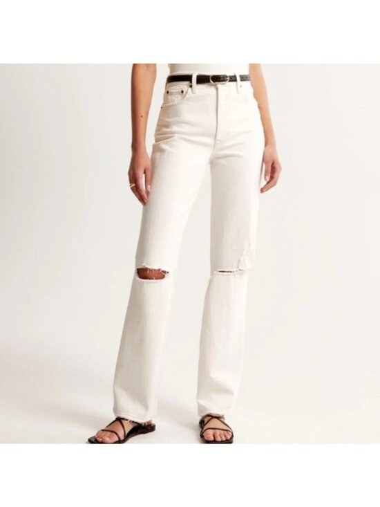Abercrombie & Fitch Denim - Abercrombie & Fitch 90s Straight Ultra High Rise White Distressed Jeans Size 28